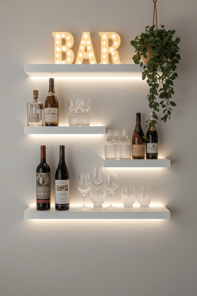 2.Maximizing Space with Wall-Mounted Bar Shelves