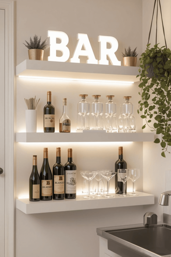 5.How to Set Up an Eye-Catching Home Bar with Shelves