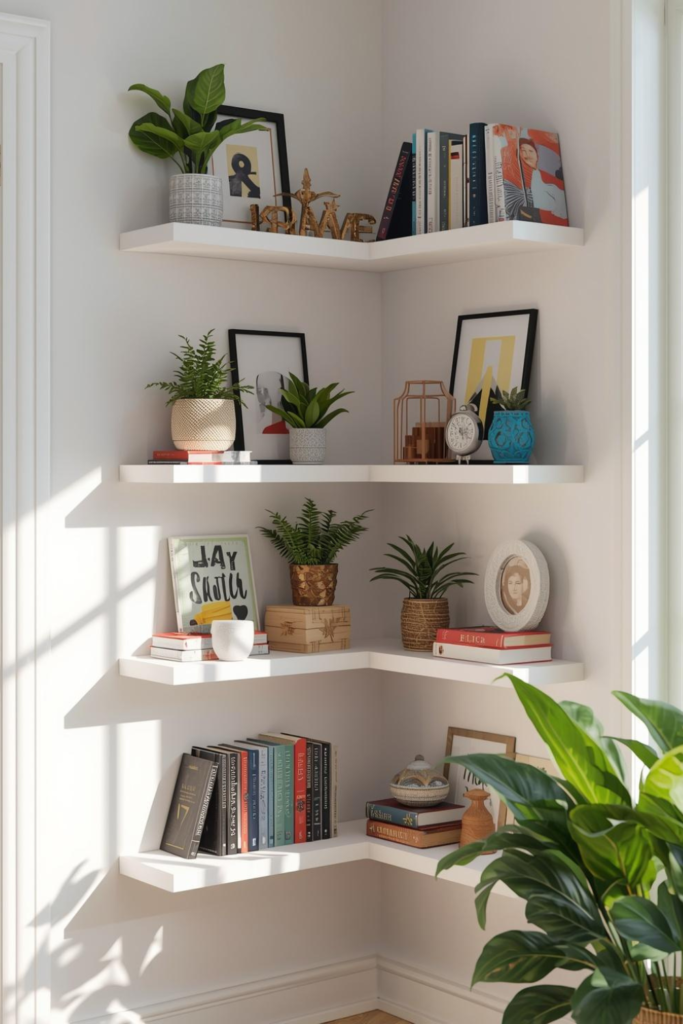 7.Clever Corner Shelf Ideas for Home Office Organization
