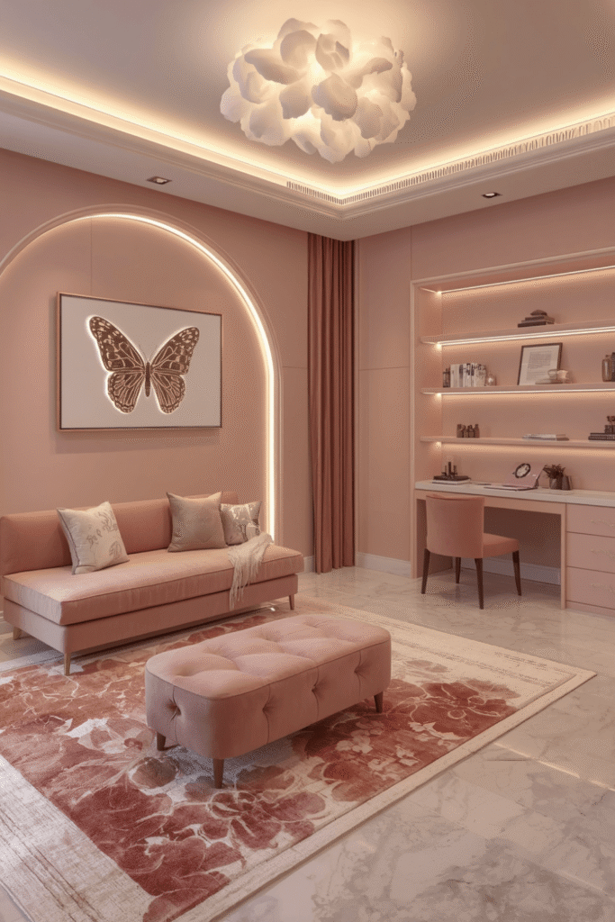3D butterfly wall decals scattered across a feature wall