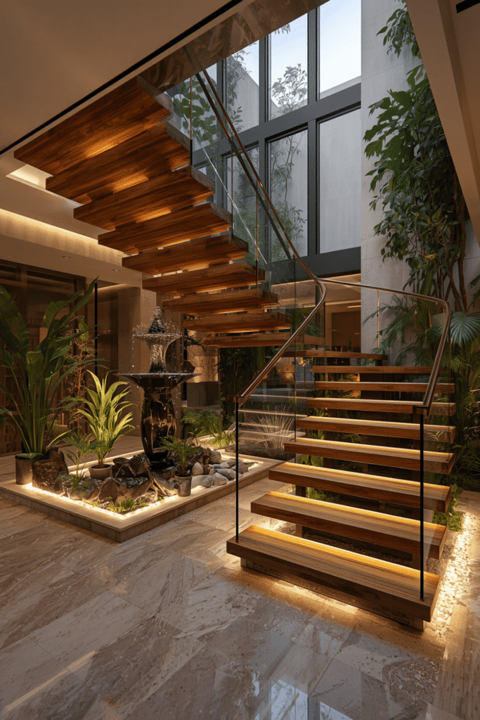 A Living Wall That Climbs the Stair Side Wall