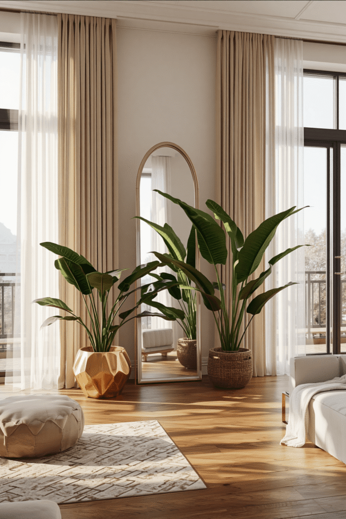 A Scandinavian-style plant setup with a single large species and minimal surrounding decor