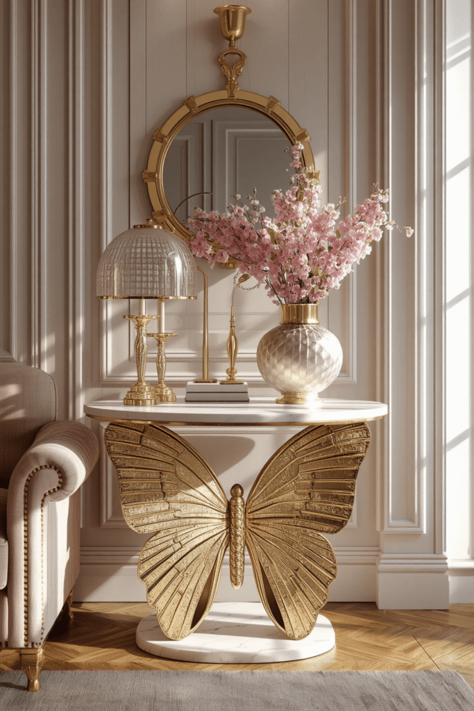 A black marble top butterfly table for a more dramatic contrast