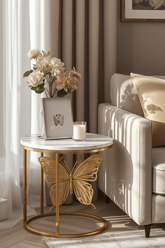 A butterfly table as part of a layered coffee table vignette