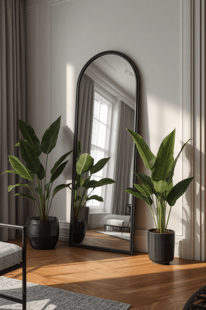 A corner that evolves  rotating seasonal plants while keeping the mirror fixed