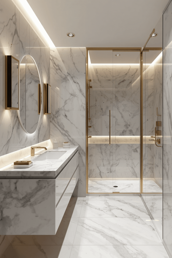 A dark-veined marble for a more dramatic shower interior