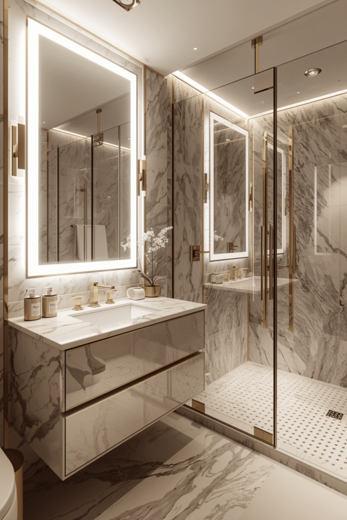 A freestanding soaking tub as the room's anchor piece