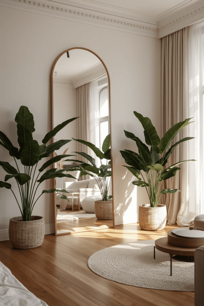 A large statement plant in a corner, pot on the floor