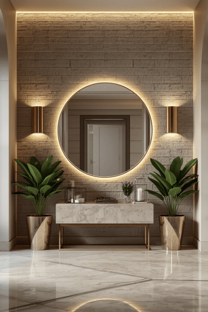 A mixed stone and plaster wall finish