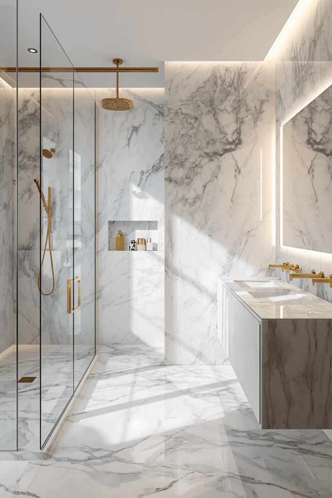 A niche cut directly into the marble wall
