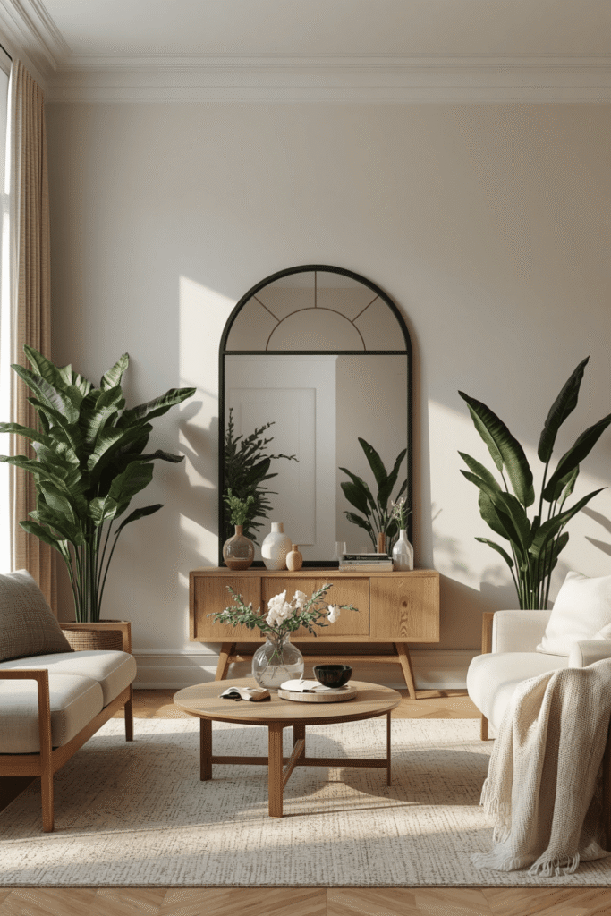 A plant corner built around a reading chair with a floor lamp