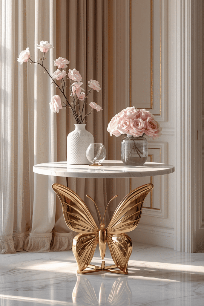 A scented candle in a glass or ceramic holder beside a small vase