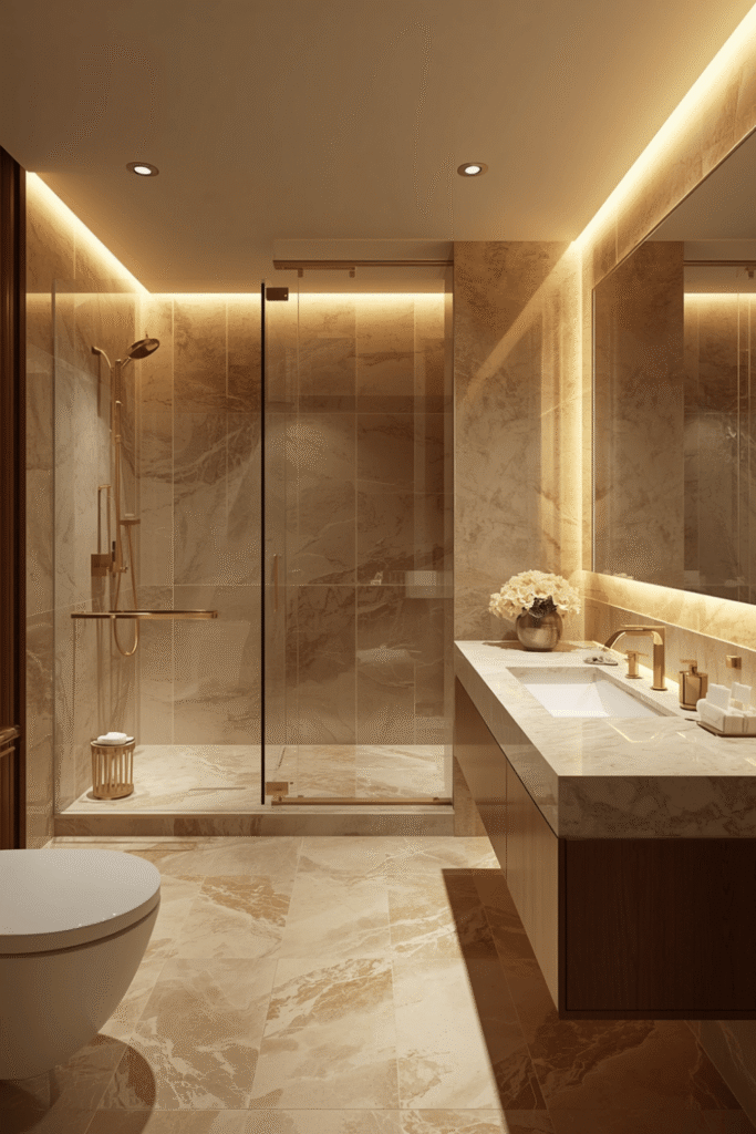 A statement pendant or small chandelier over the tub