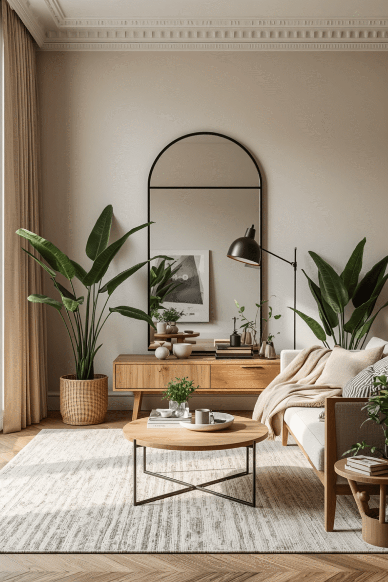 A trailing plant on a high shelf, vines falling toward the floor