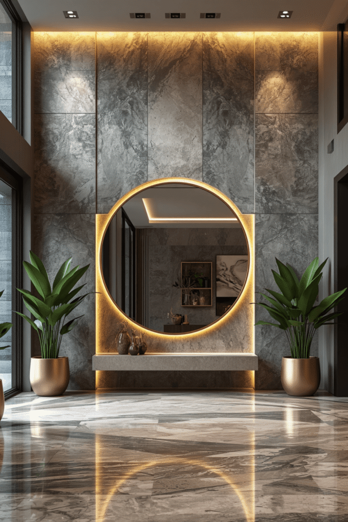 Flanking wall sconces in a warm brass or matte black finish