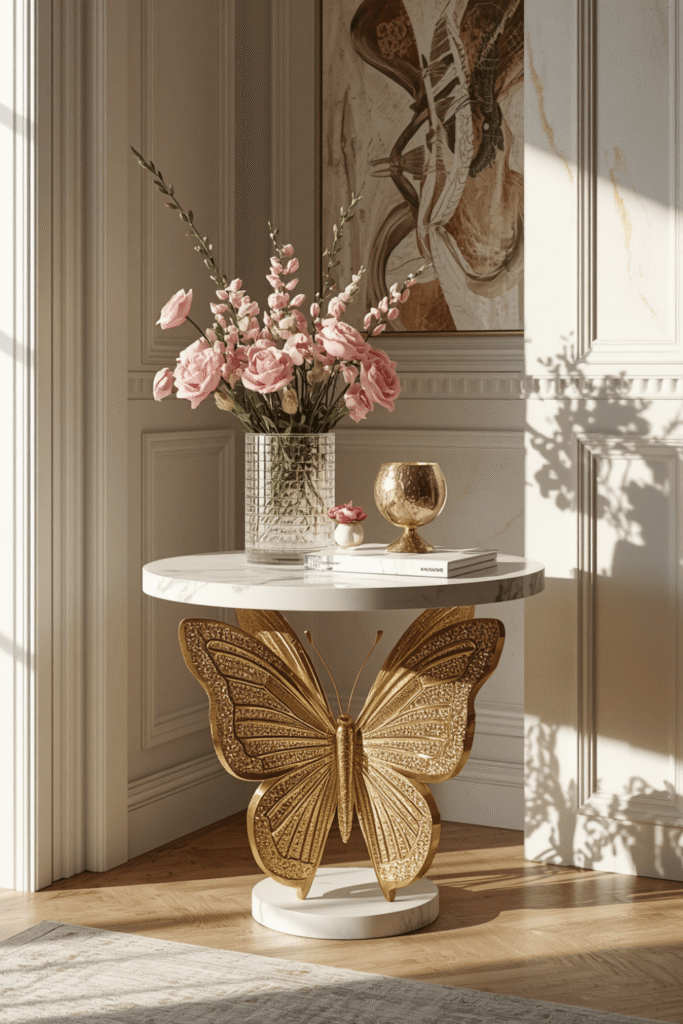 In a home office or reading corner as a plant and accessory stand