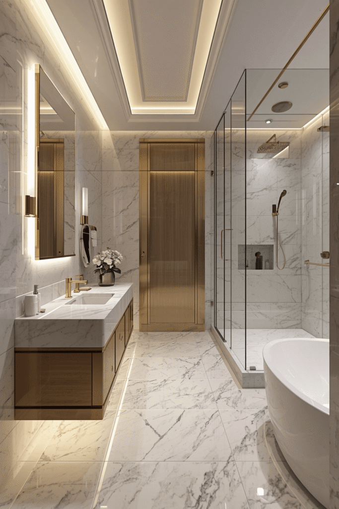 Integrated sinks set directly into the marble countertop