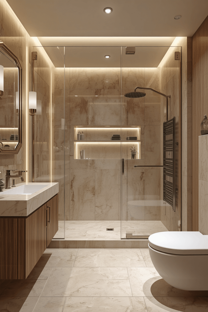 Marble mosaic flooring with radiant heat underneath