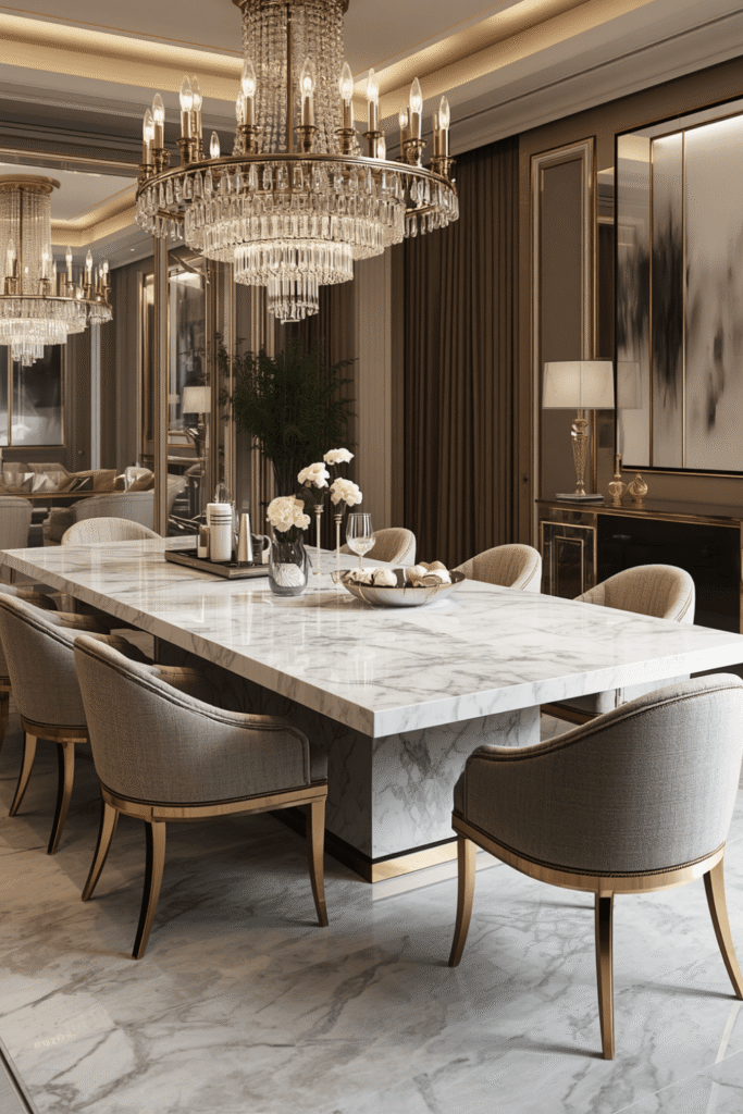 A linear chandelier for a long, rectangular table.