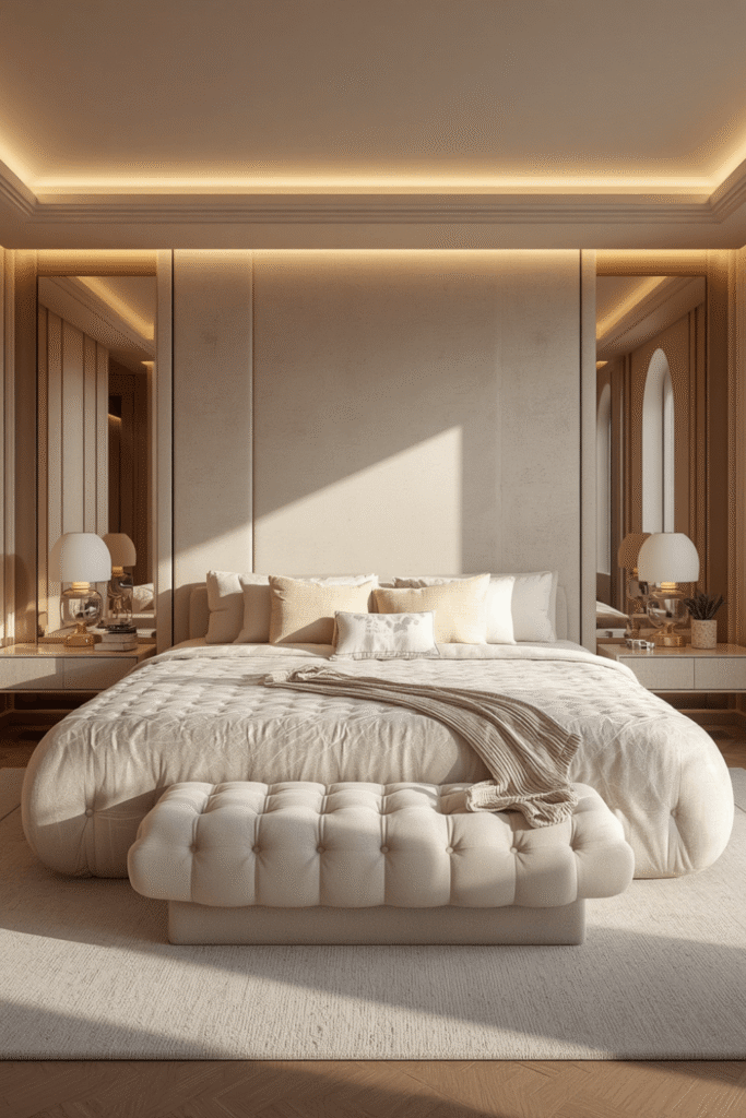 Warm bedside lamps with linen or fabric shades