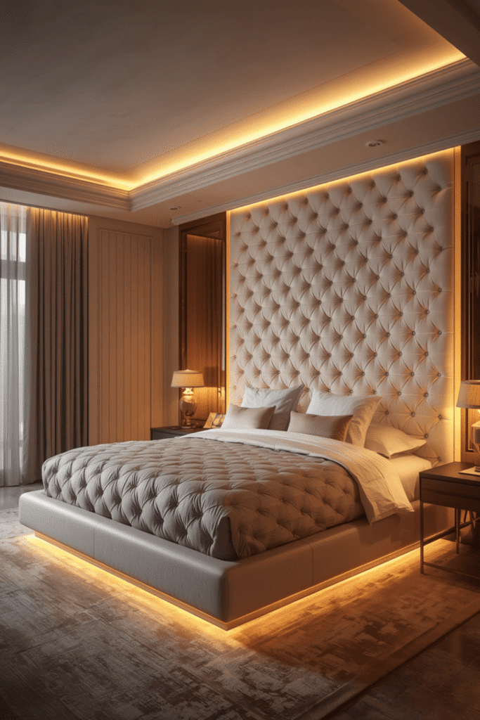 Warm white walls with a single textured accent