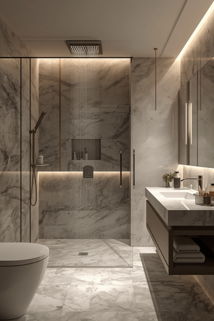 Waterproof recessed lighting inside the shower itself