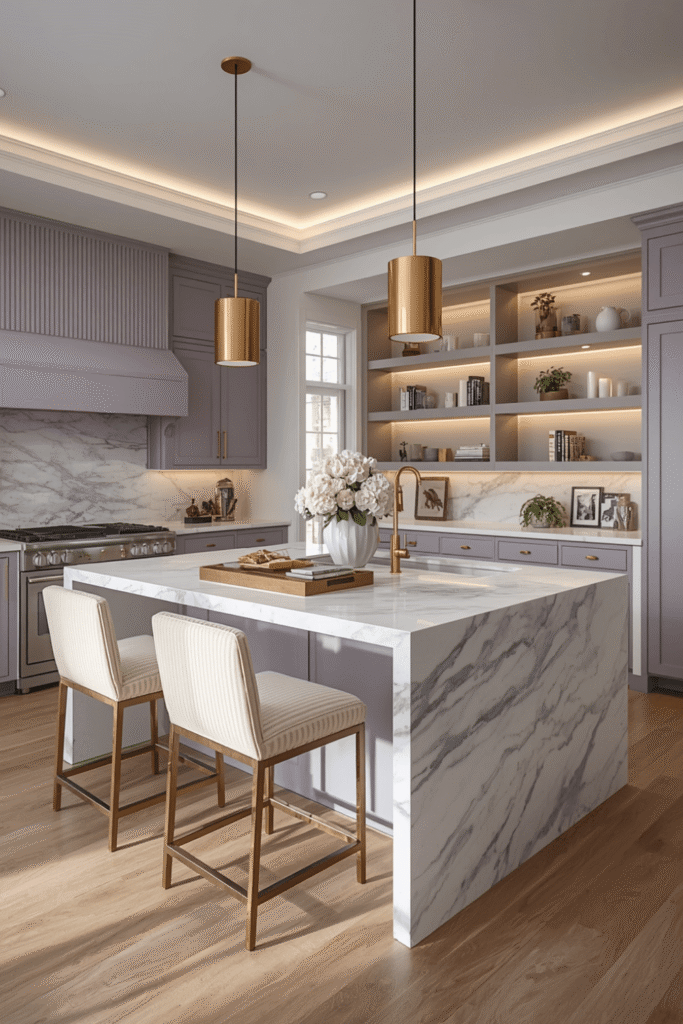 3. Choose a warm, veined countertop instead of stark white