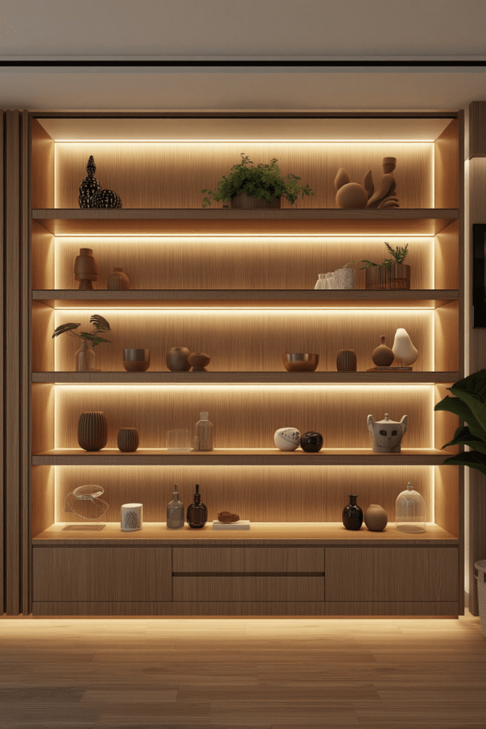 Backlit glass shelf for a luxury display