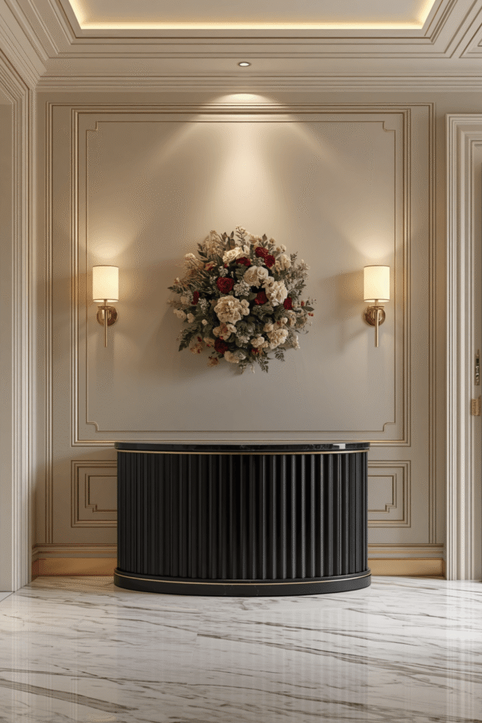 Console Table with Woven Baskets Underneath