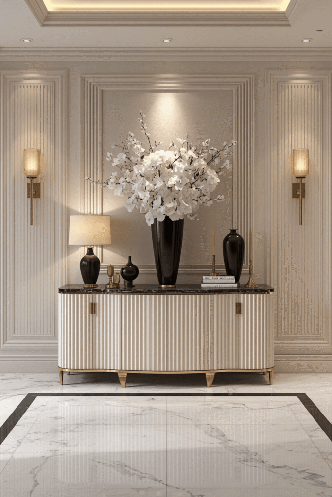 Fluted Console Cabinet with Gold Hardware