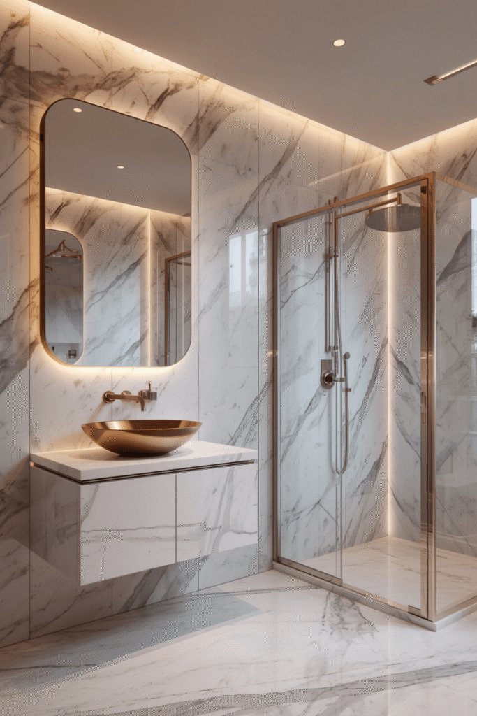 Full Slab Marble Shower Walls