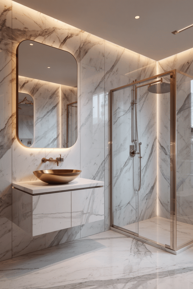 Full Slab Marble Shower Walls