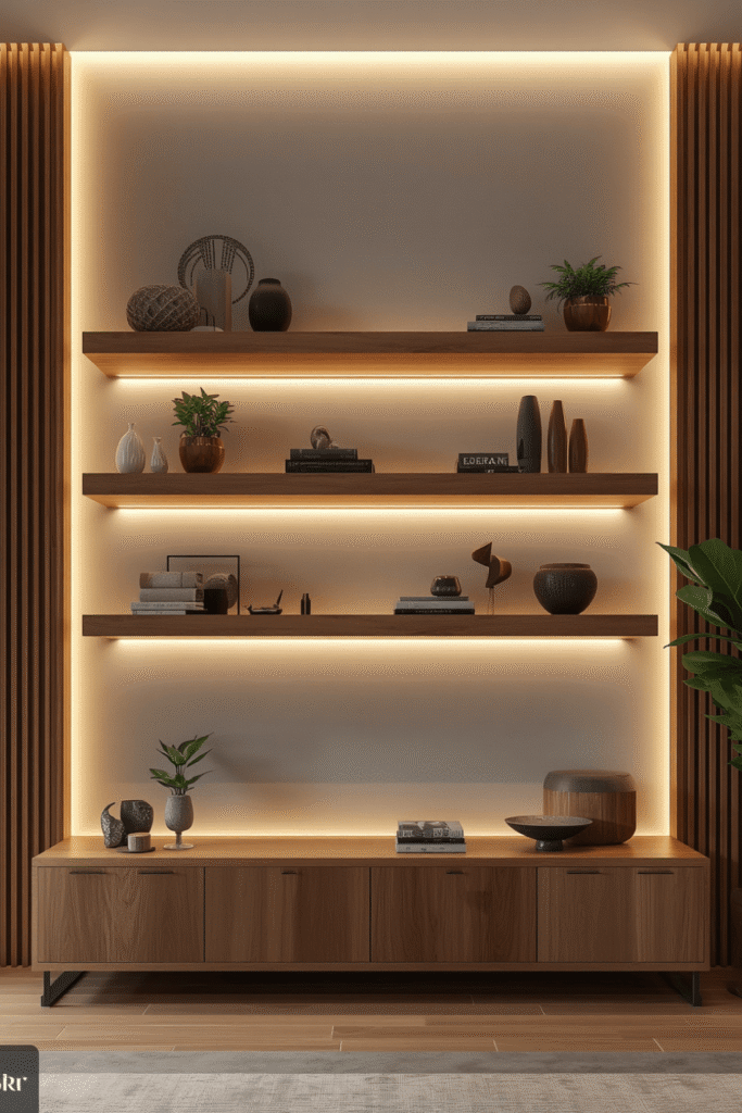Indoor plant shelf wall