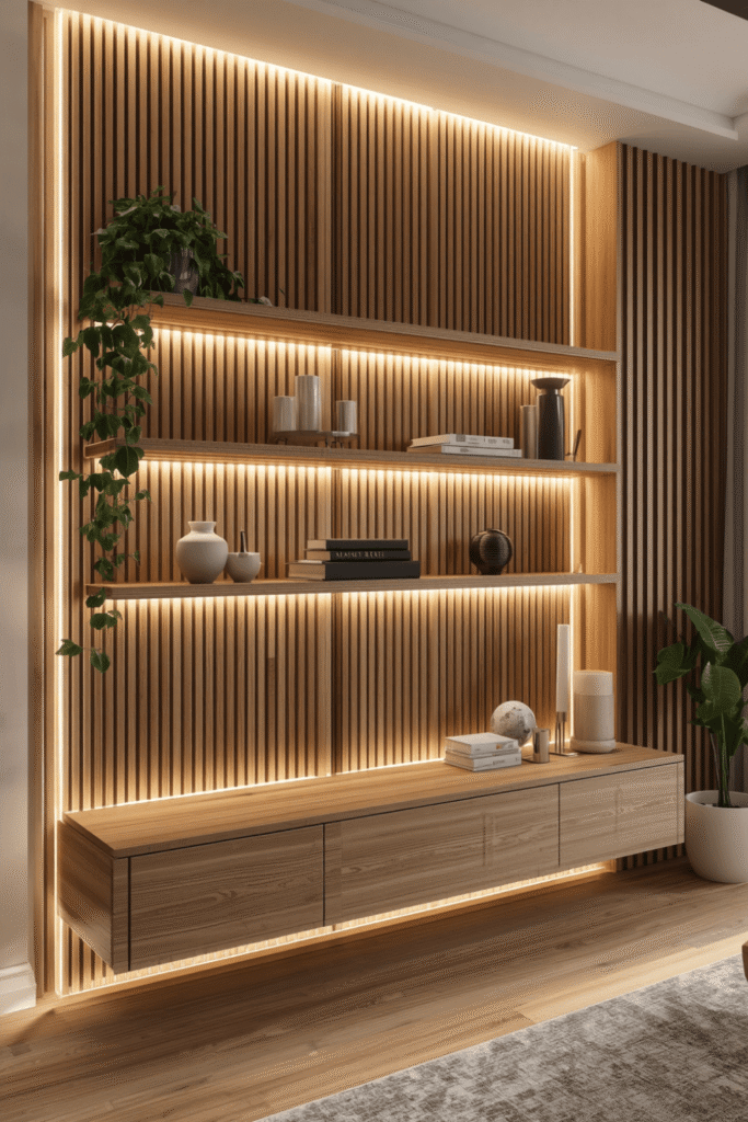 Low-set shelf near floor level