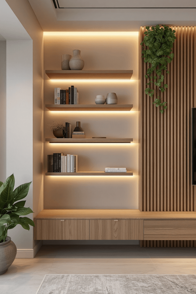 Marble-top floating shelf
