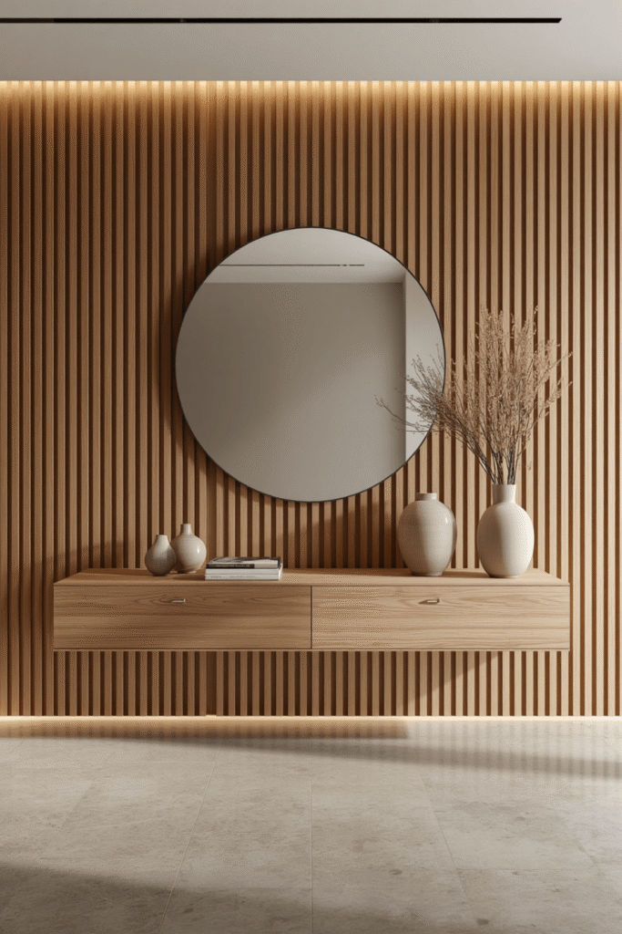 Oversized round mirror with a gold frame