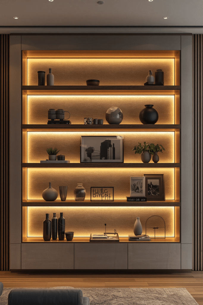 Pale wood shelf with a single trailing plant
