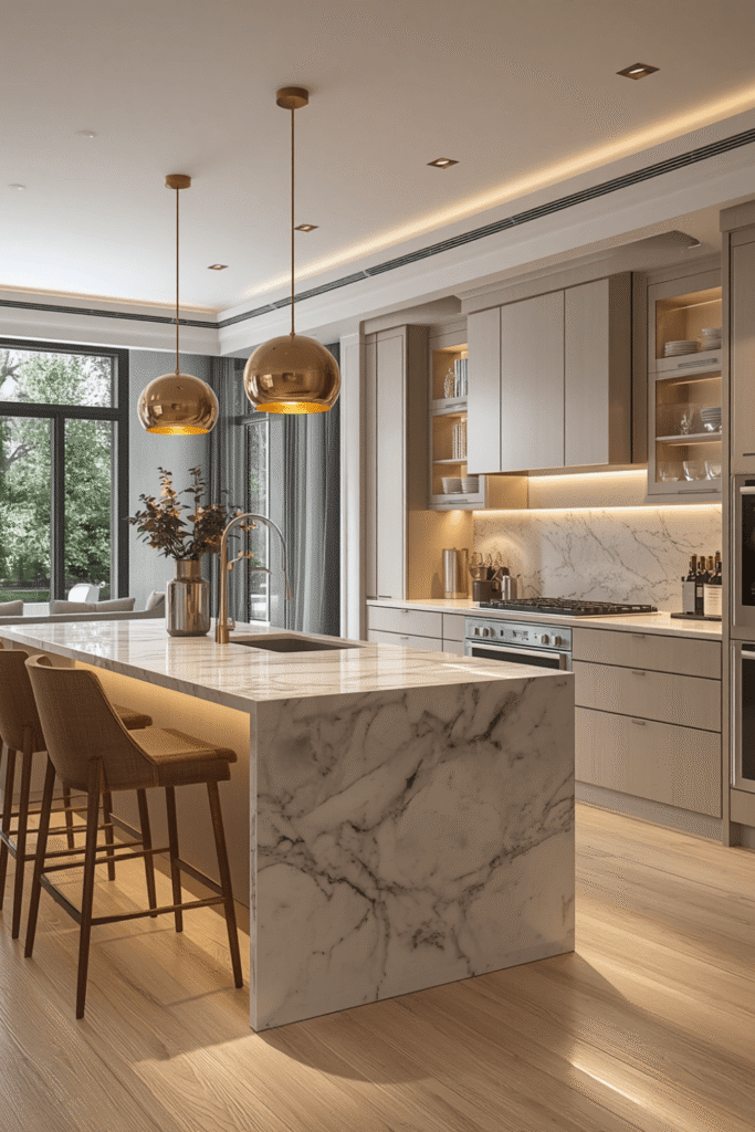 Pendant Lighting Clusters Over the Island