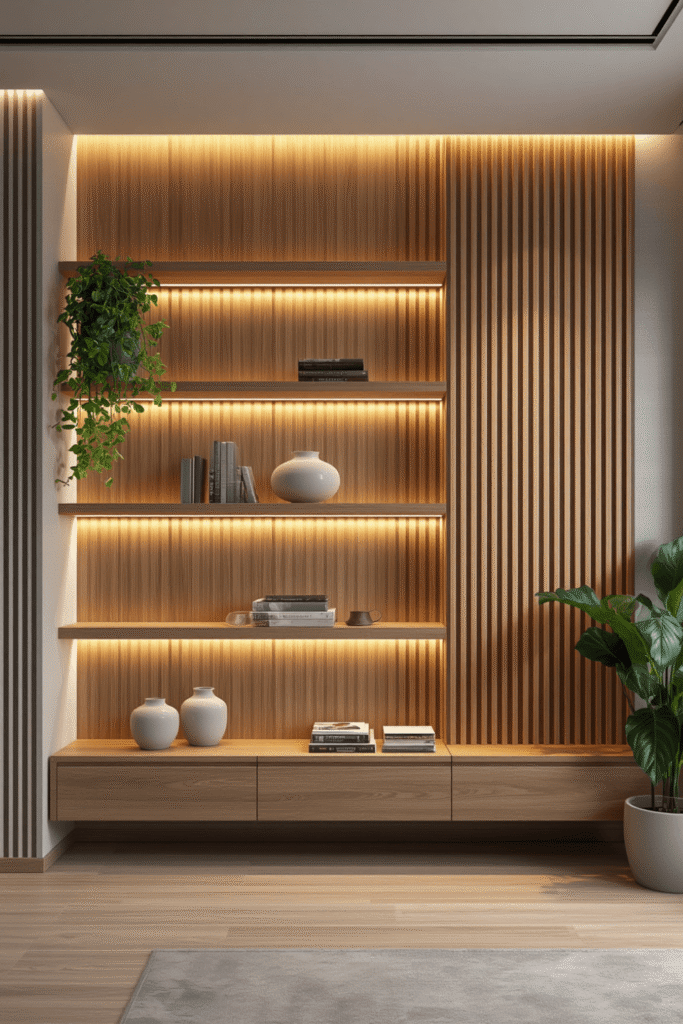 Shelf with hidden LED channel built into the wood