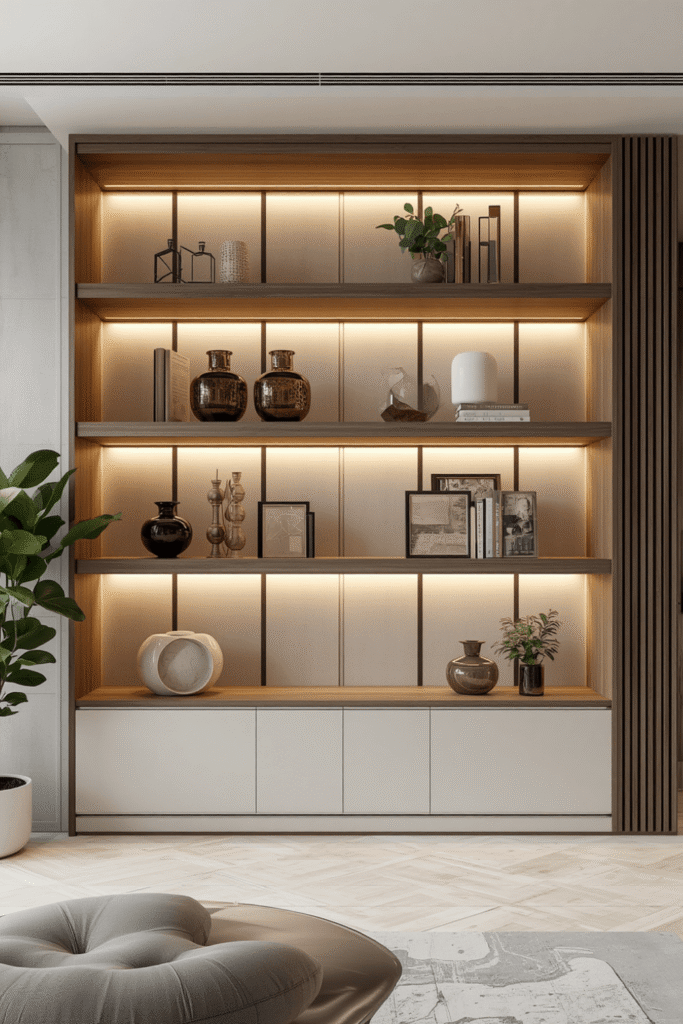 Staggered shelf trio at varying heights