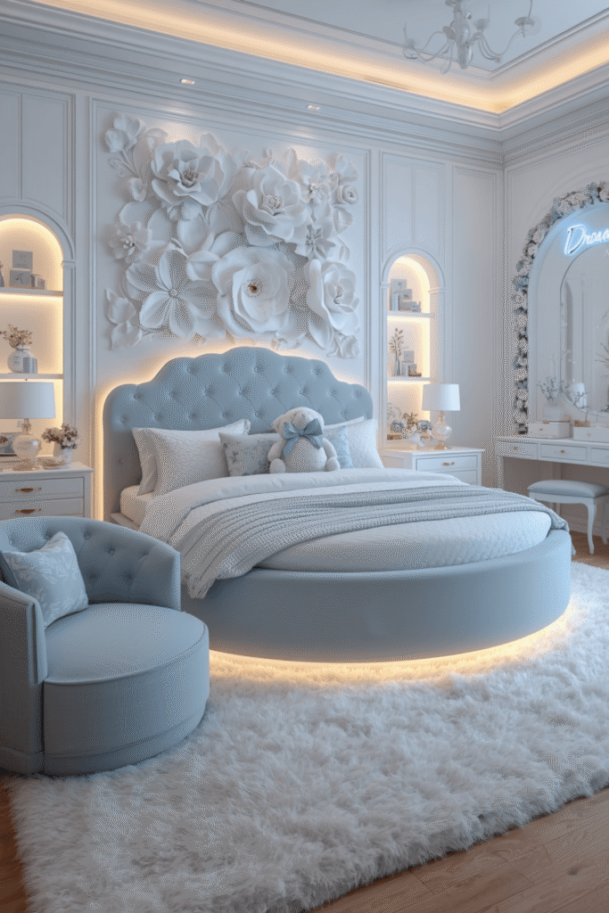 2. Soft Blue Bedroom Decor Layering